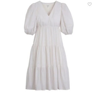 Hudson North Striped Prairie Picnic Puff Sleeve Tiered Midi Dress Cotton Sz L